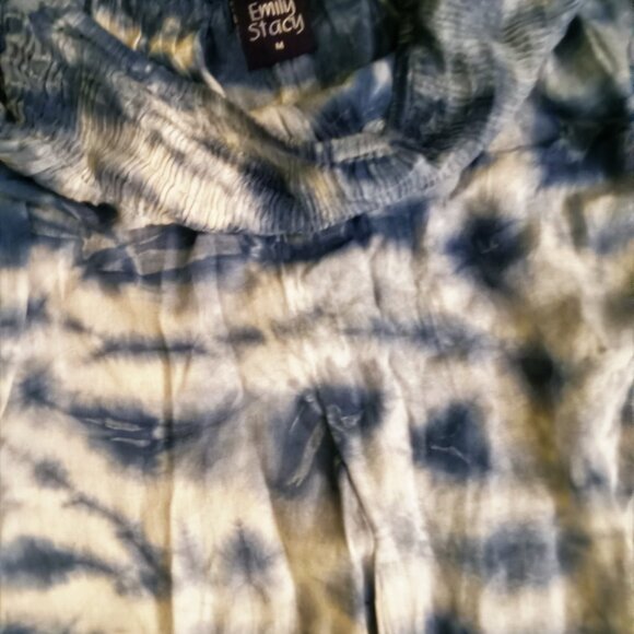 Emily Stacy Women's Casual Pants 100% Rayon Medium Beautiful Sky Blue with White - Picture 6 of 9